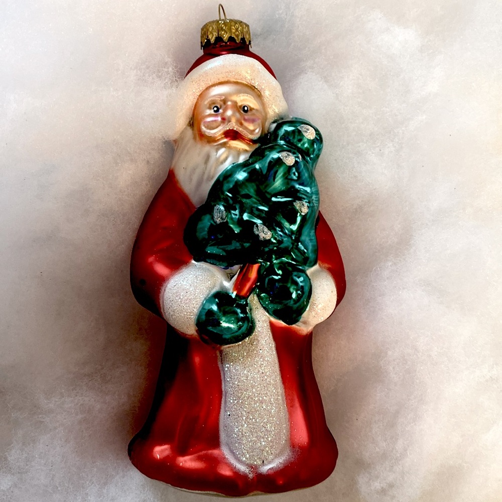 Vintage Handblown Christmas Ornament Santa Holding a Tree St. Nick Holiday Gift